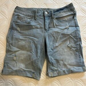 So Bermuda Women’s Distressed Roll Cuff Stretch Jean Shorts